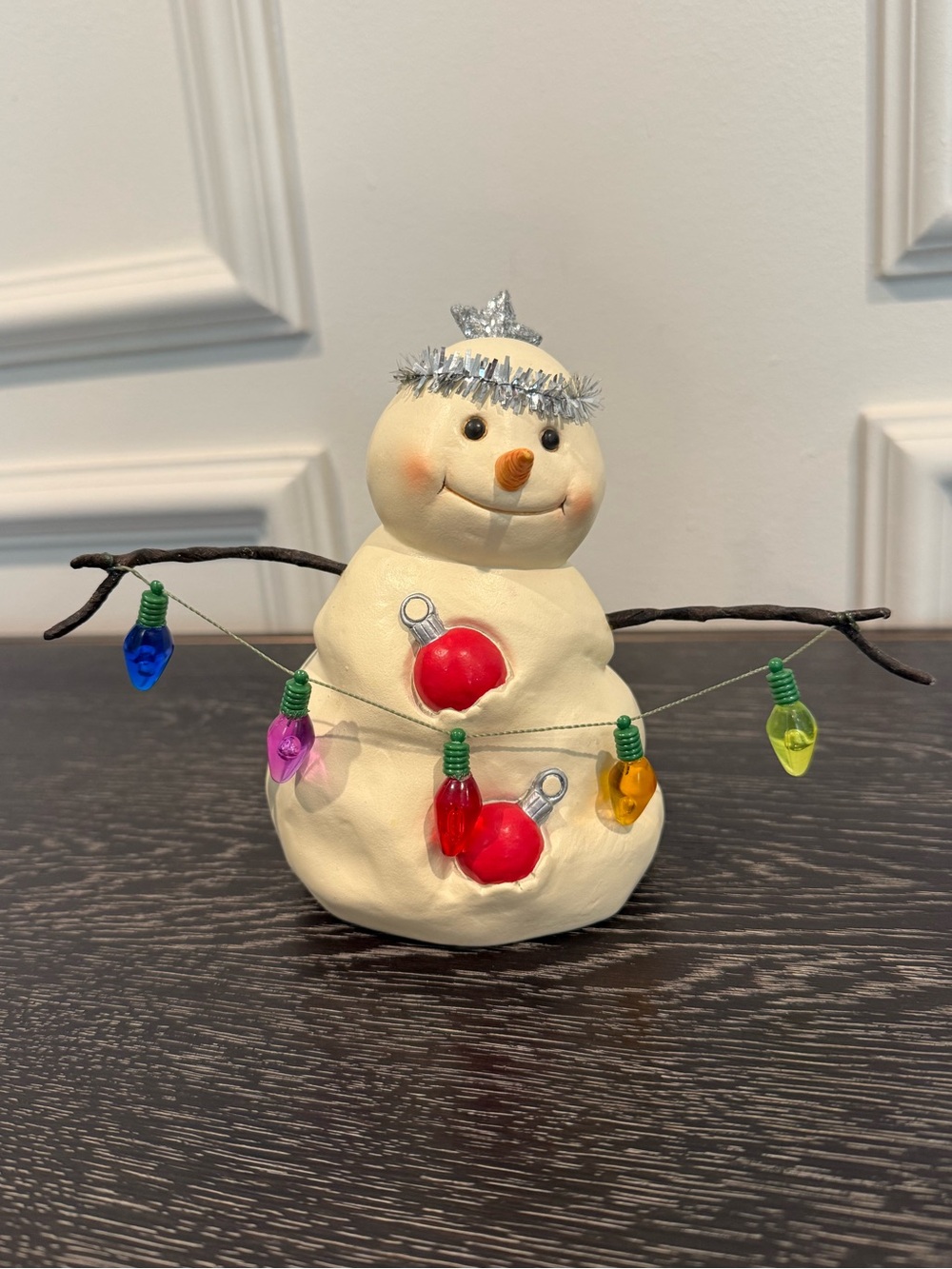 Vintage Hallmark Mitford JC Snowman Figurine Holding Christmas Lights Jan Karon